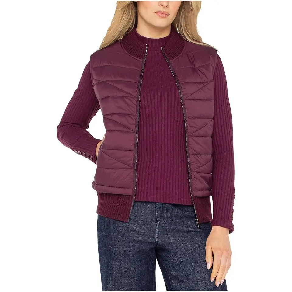 Sleeveless Quilted Front Full Zip Sweater Vest