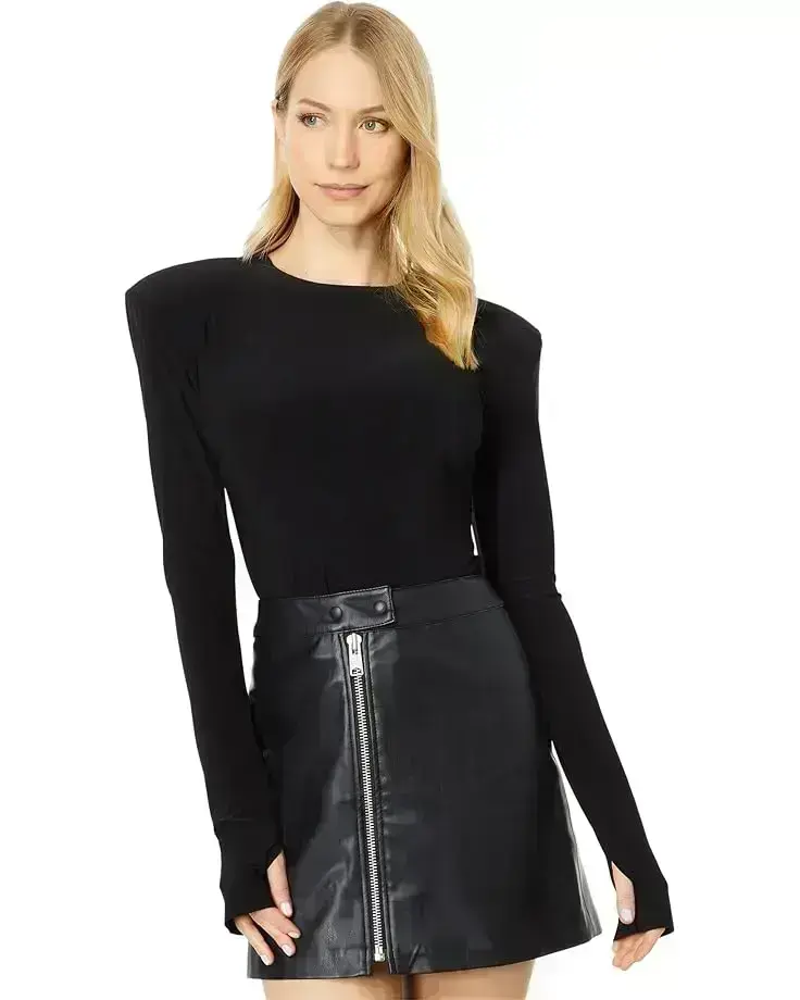 Women's Norma Kamali Shoulder Pad Long Sleeve Crew Top