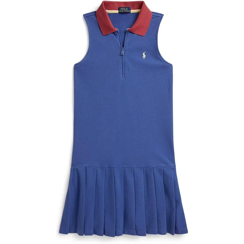 Pleated Mesh 1/4 Zip Polo Dress (Big Kid)
