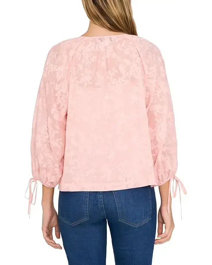 Button Up Top W/ Puff Sleeves & Front Tie