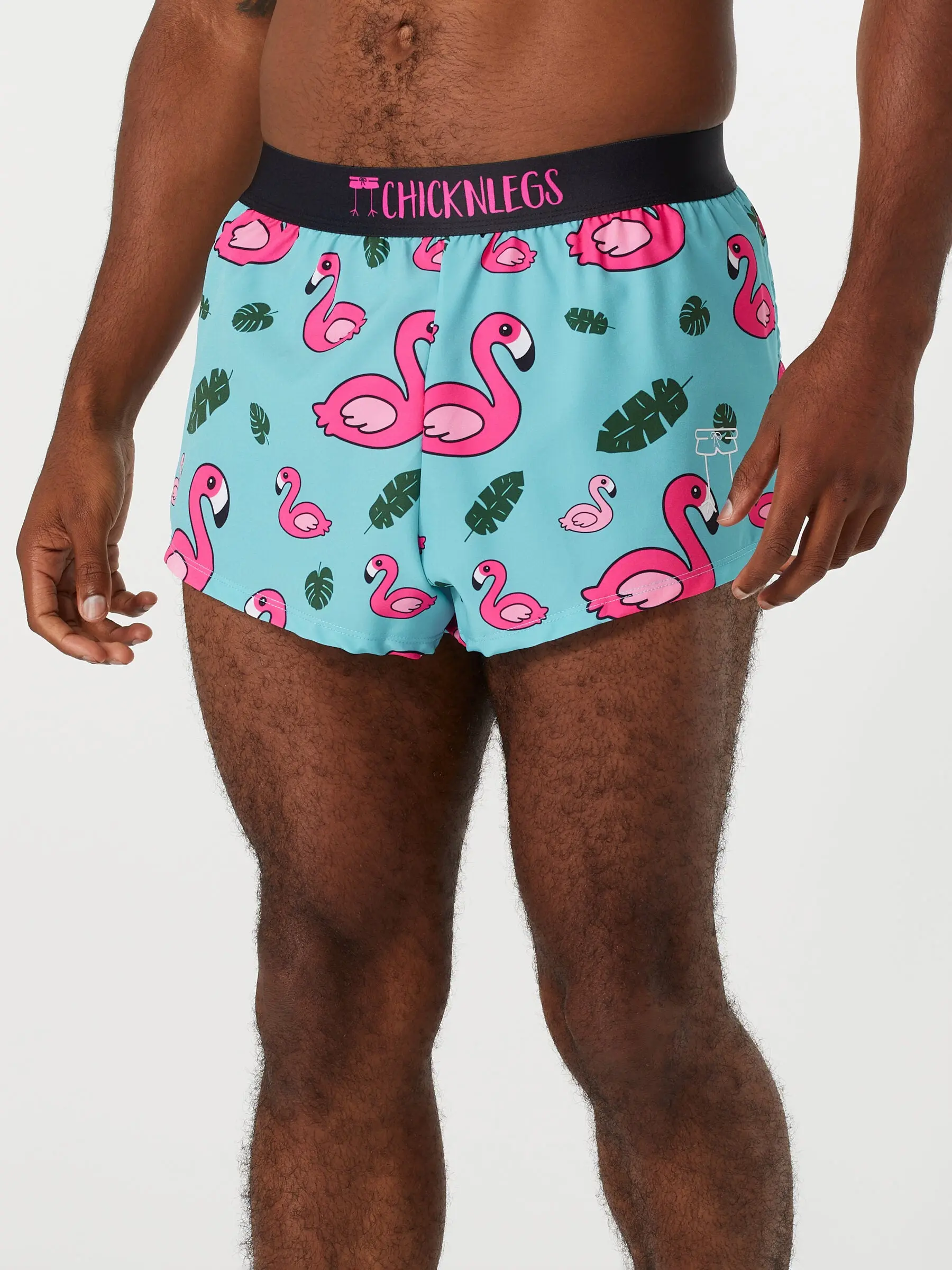 ChicknLegs Men's Blue Flamingos 2" Split Shorts