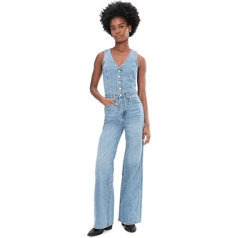 Denim Vest Wideleg Jumpsuit