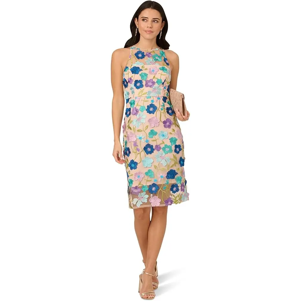 Embroidered Column Midi Dress