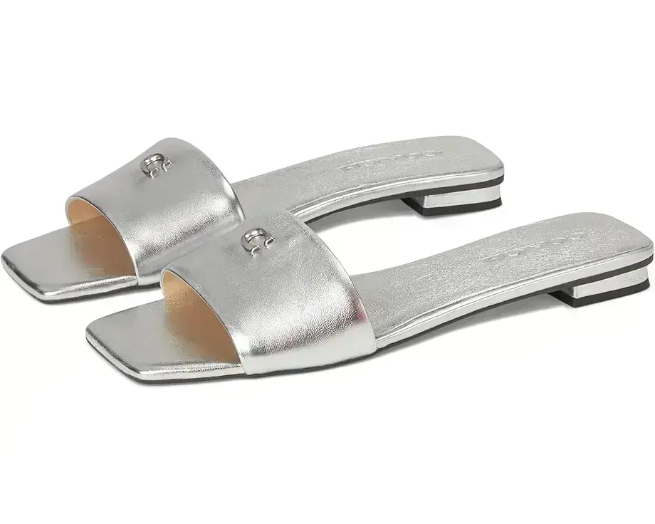 Women's COACH Sculpted C Metallic Leather Flat Sandals