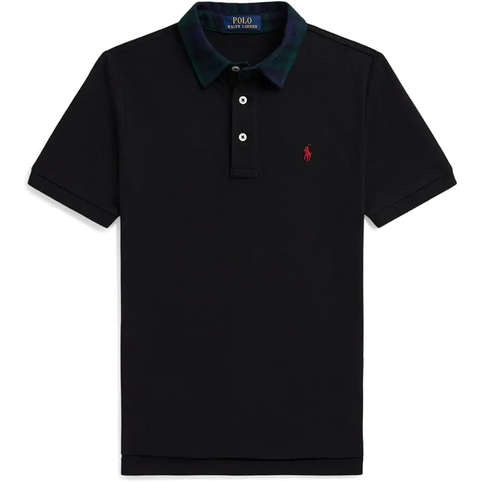 Plaid-Collar Cotton Mesh Polo Shirt (Big Kid)