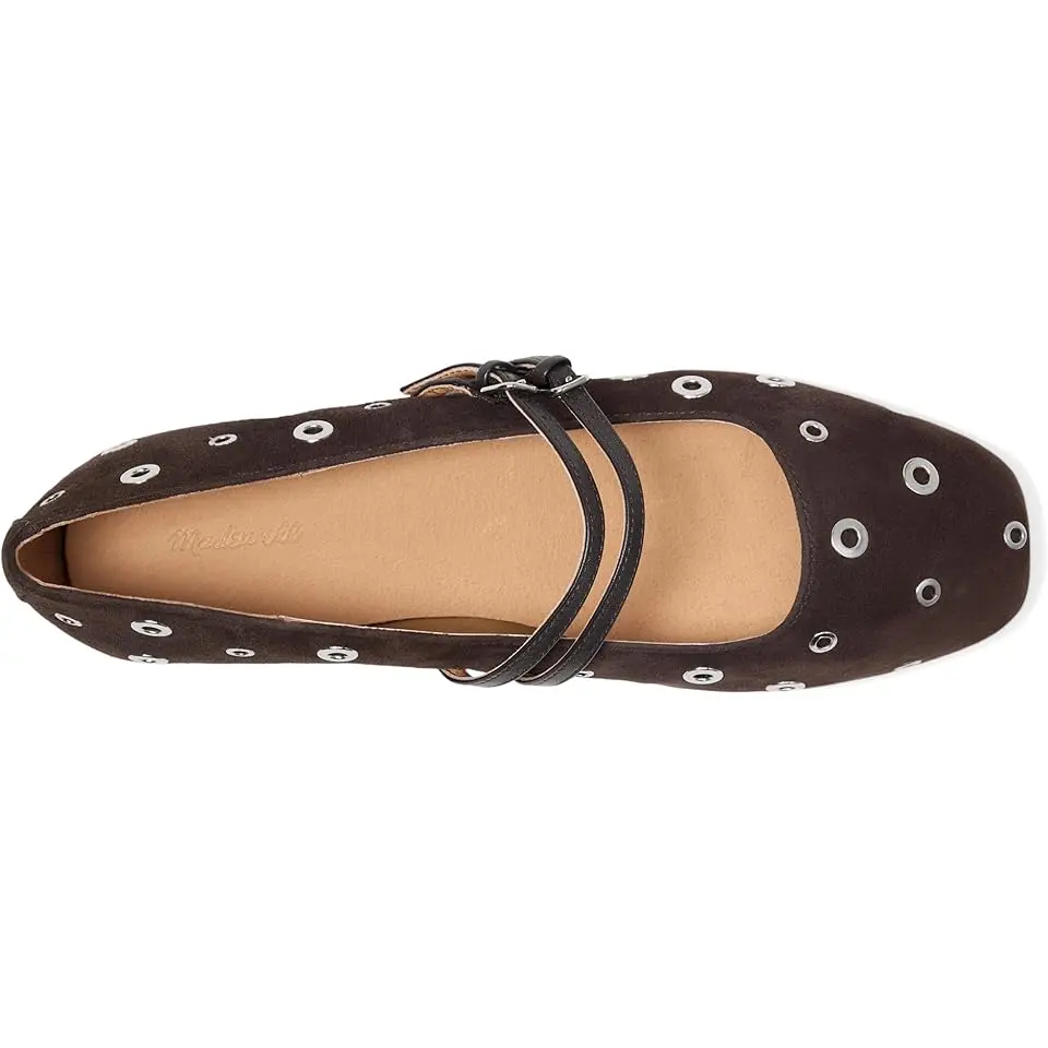 The Greta Double-Strap Ballet Flat in Eyelet-Embellished Leather